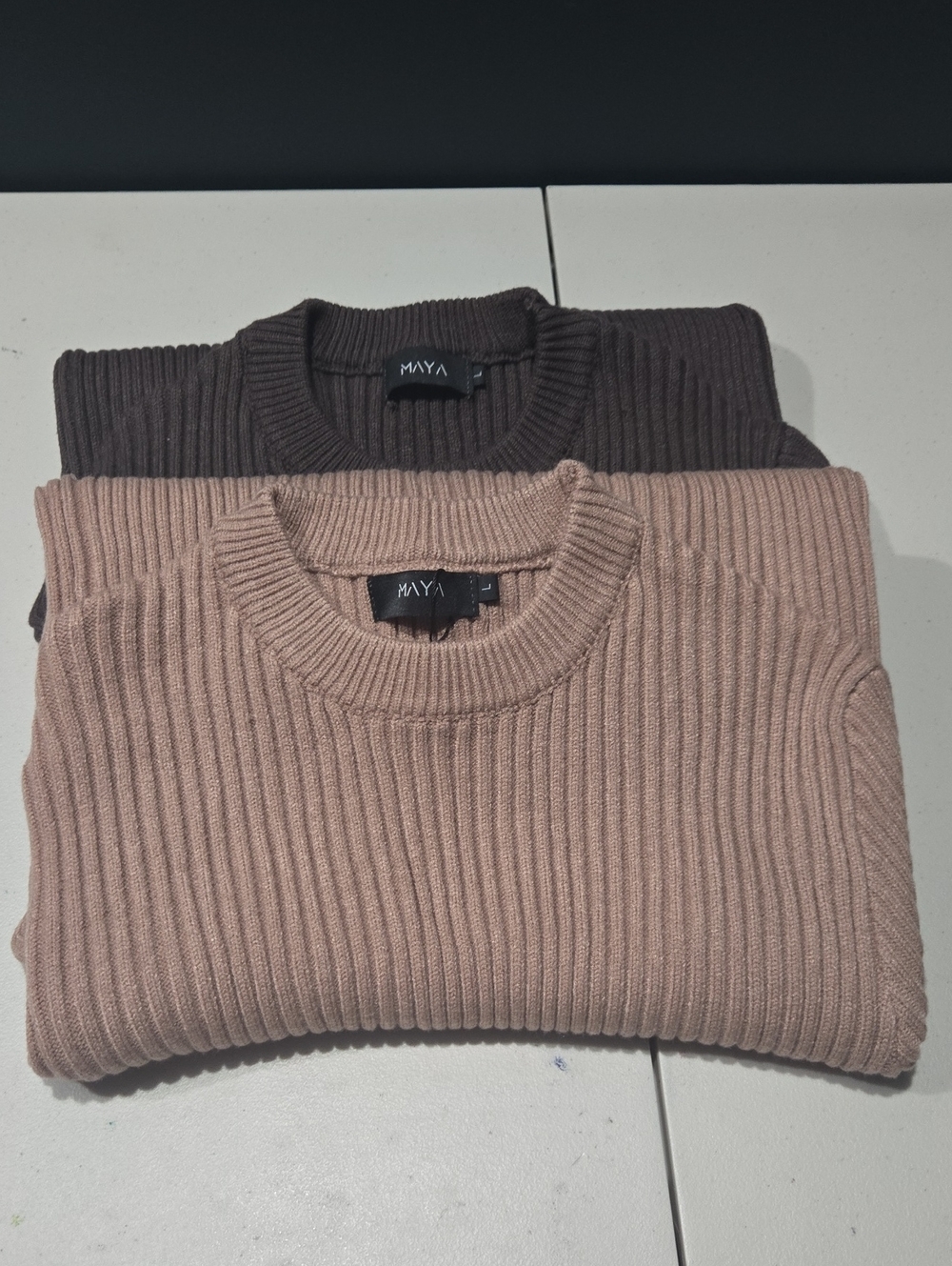 Maya Men's Ribbed Crewneck Sweaters - Taupe and Dark Brown
